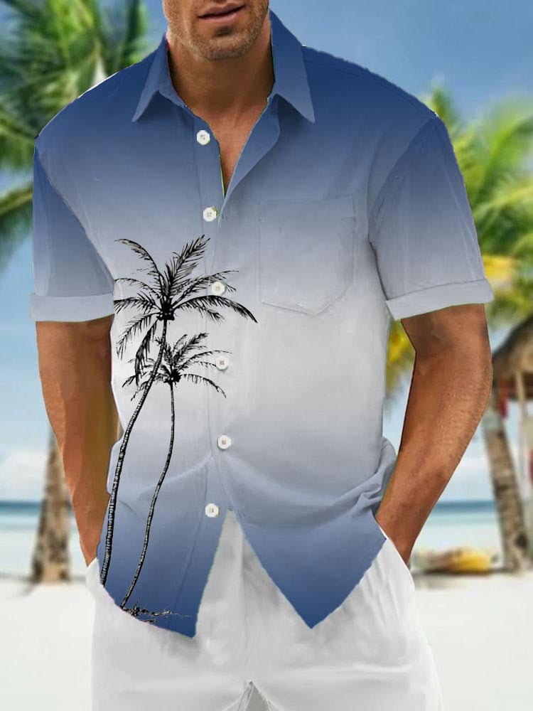 Casual Hawaiian Print Short Sleeve Pocket Shirt