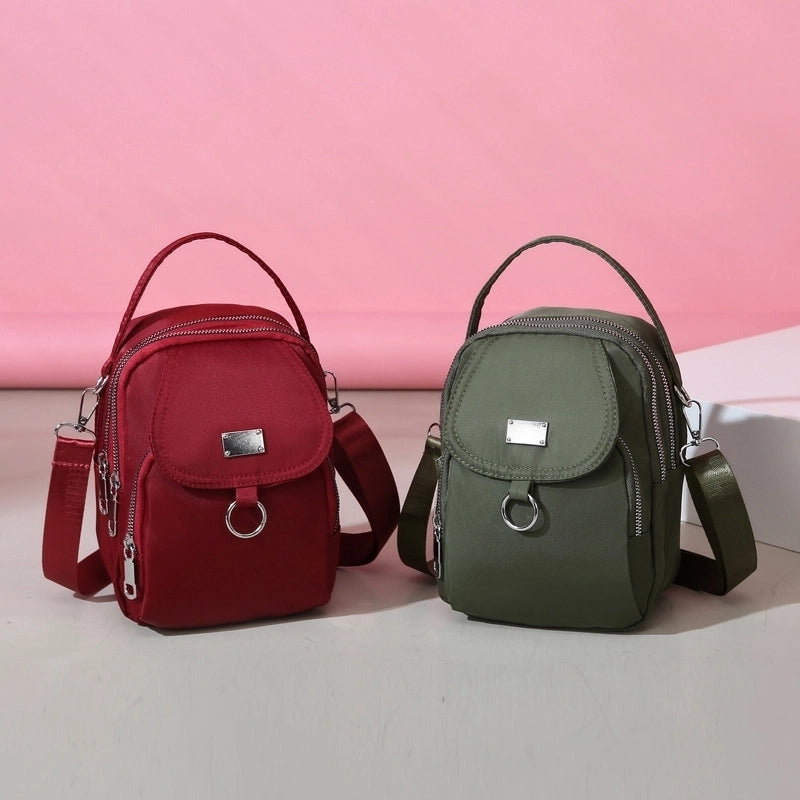 Women's Small Nylon Solid Color Basic Zipper Shoulder Bag