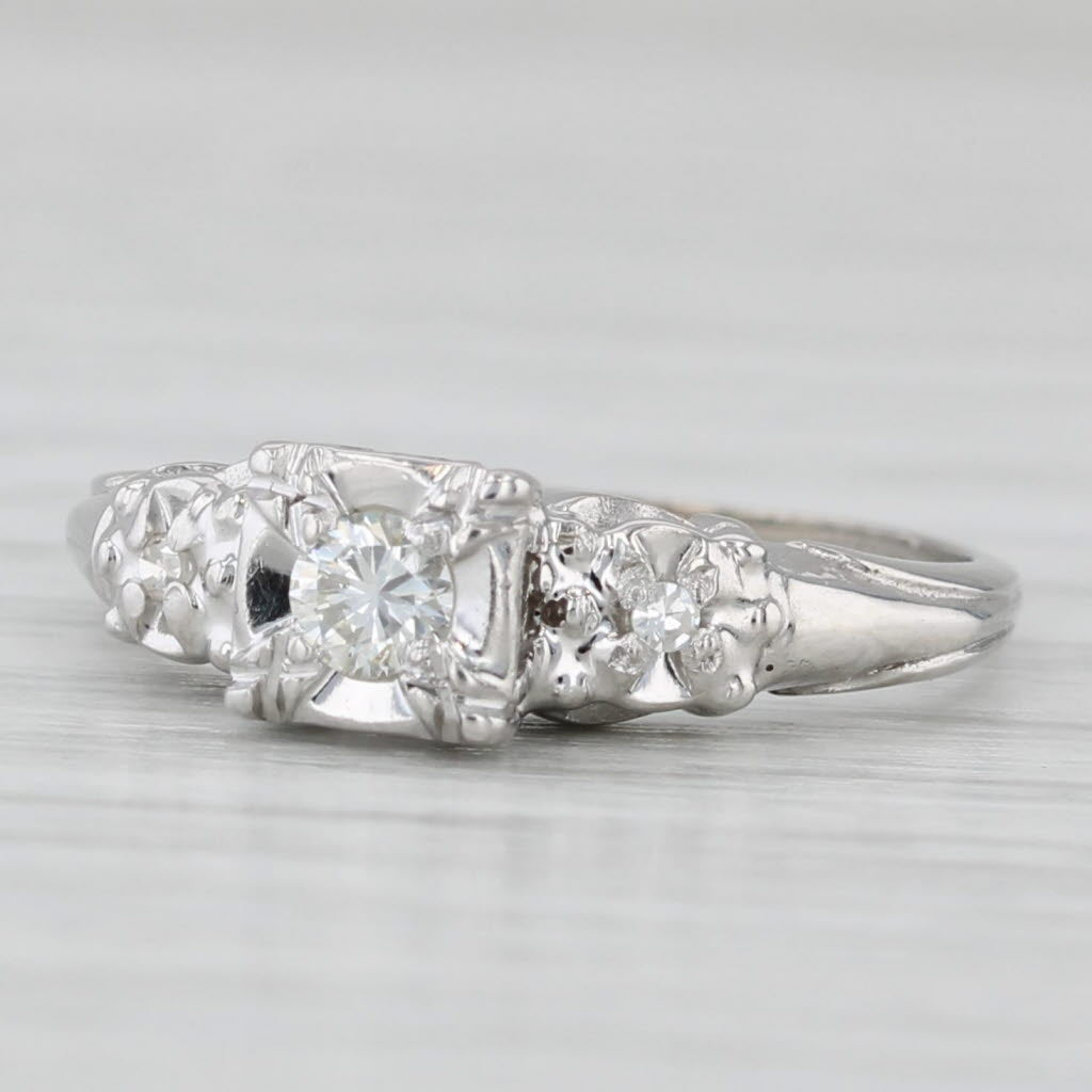 Vintage 0.10ctw Diamond Engagement Ring 14k White Gold Size 4.5