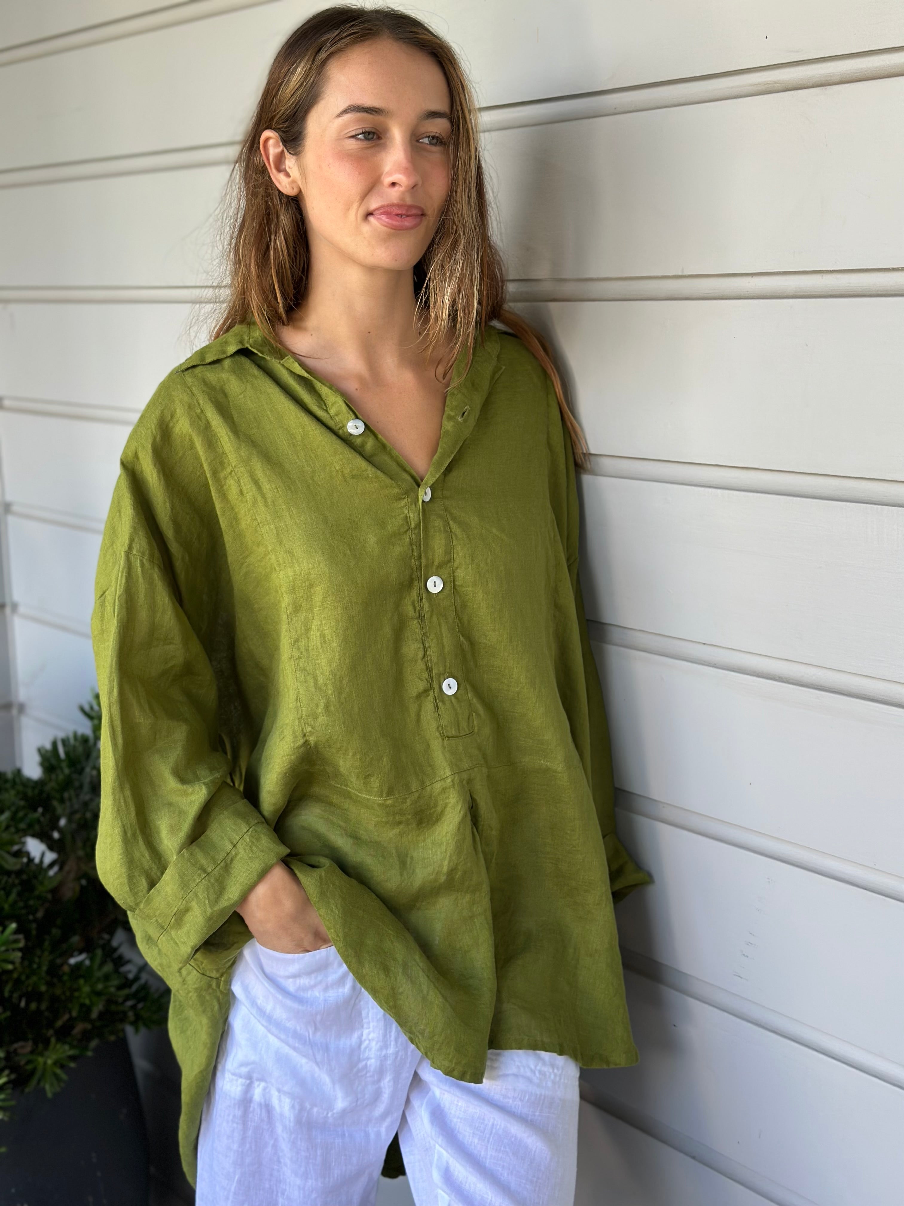 megan shirt - olive linen
