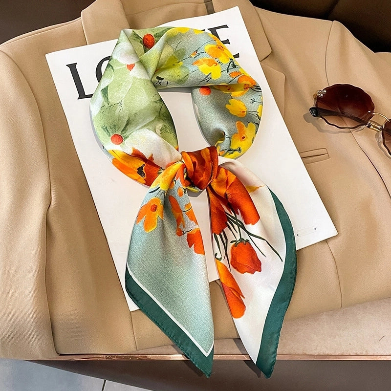 Women's Ig Style Minimalist Flower Satin Printing Silk Scarf