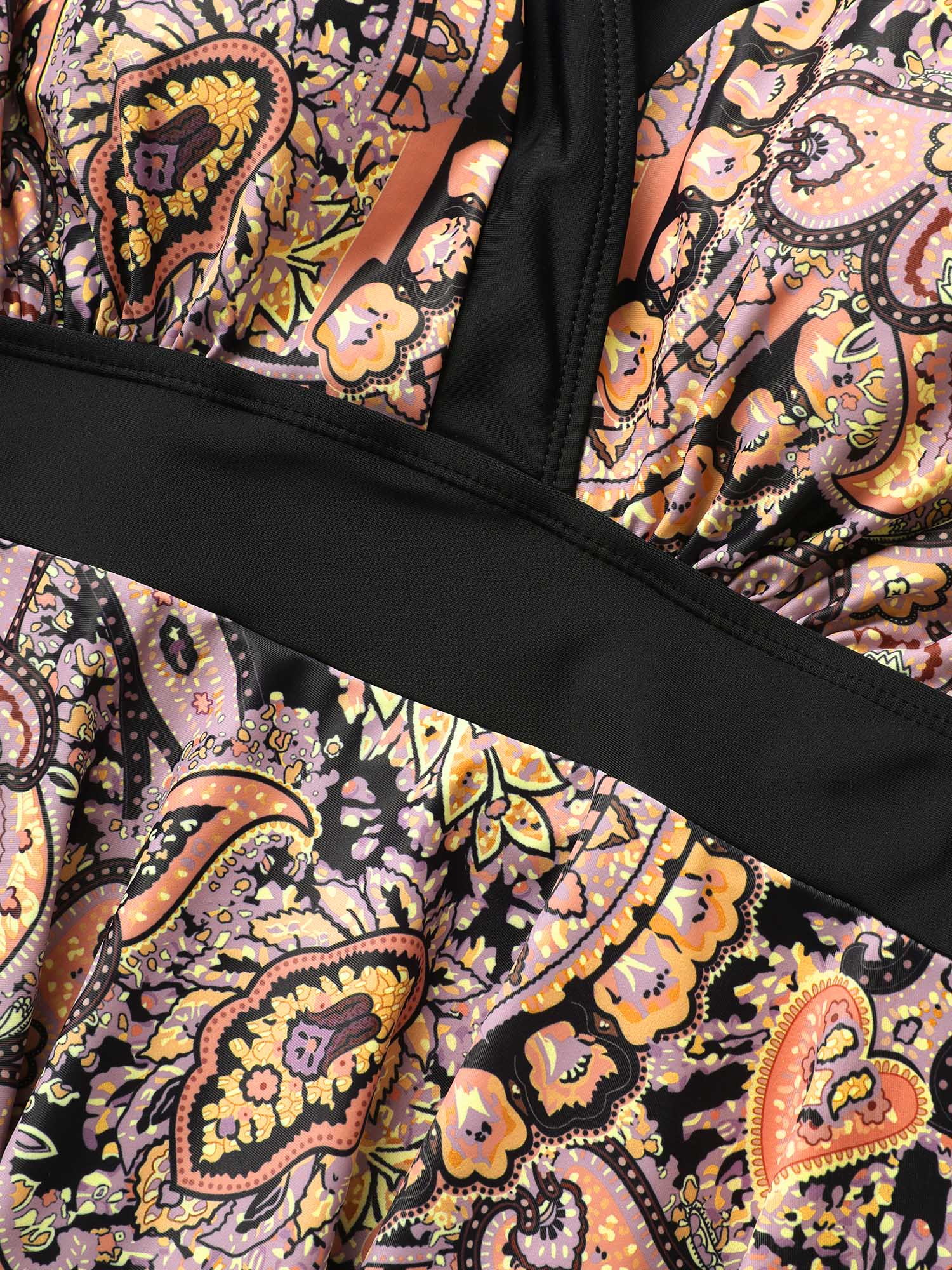 Paisley Print Wrap Contrast Trim Swim Dress