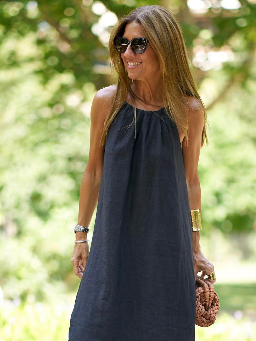 Hanging Neck Slit Casual Vacation Dress