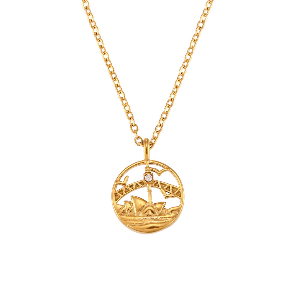 Fashion Round Geometric Stainless Steel 18K Gold Plated Necklaces
