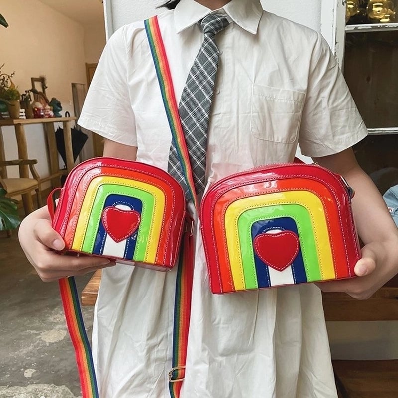 Creative Hit Color Rainbow Heart Shape Messenger Bag