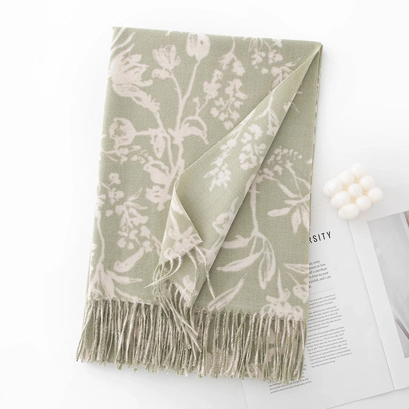 Women's Sweet Flower Polyester Tassel Scarf