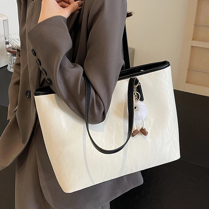Women's Large Pu Leather Solid Color Streetwear Square Zipper Shoulder Bag Tote Bag