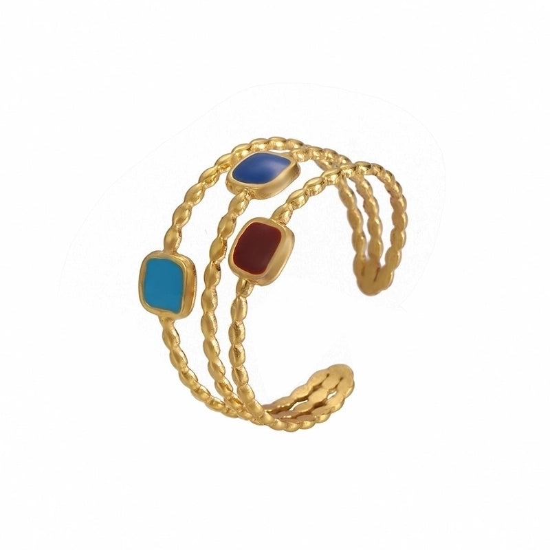 Vintage Style Color Block Stainless Steel 18K Gold Plated Plating Open Rings