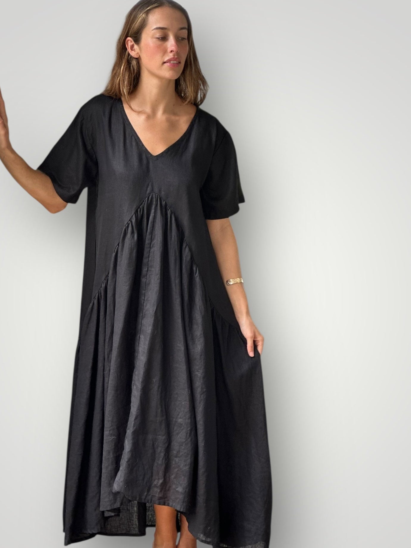 sophia dress -black linen