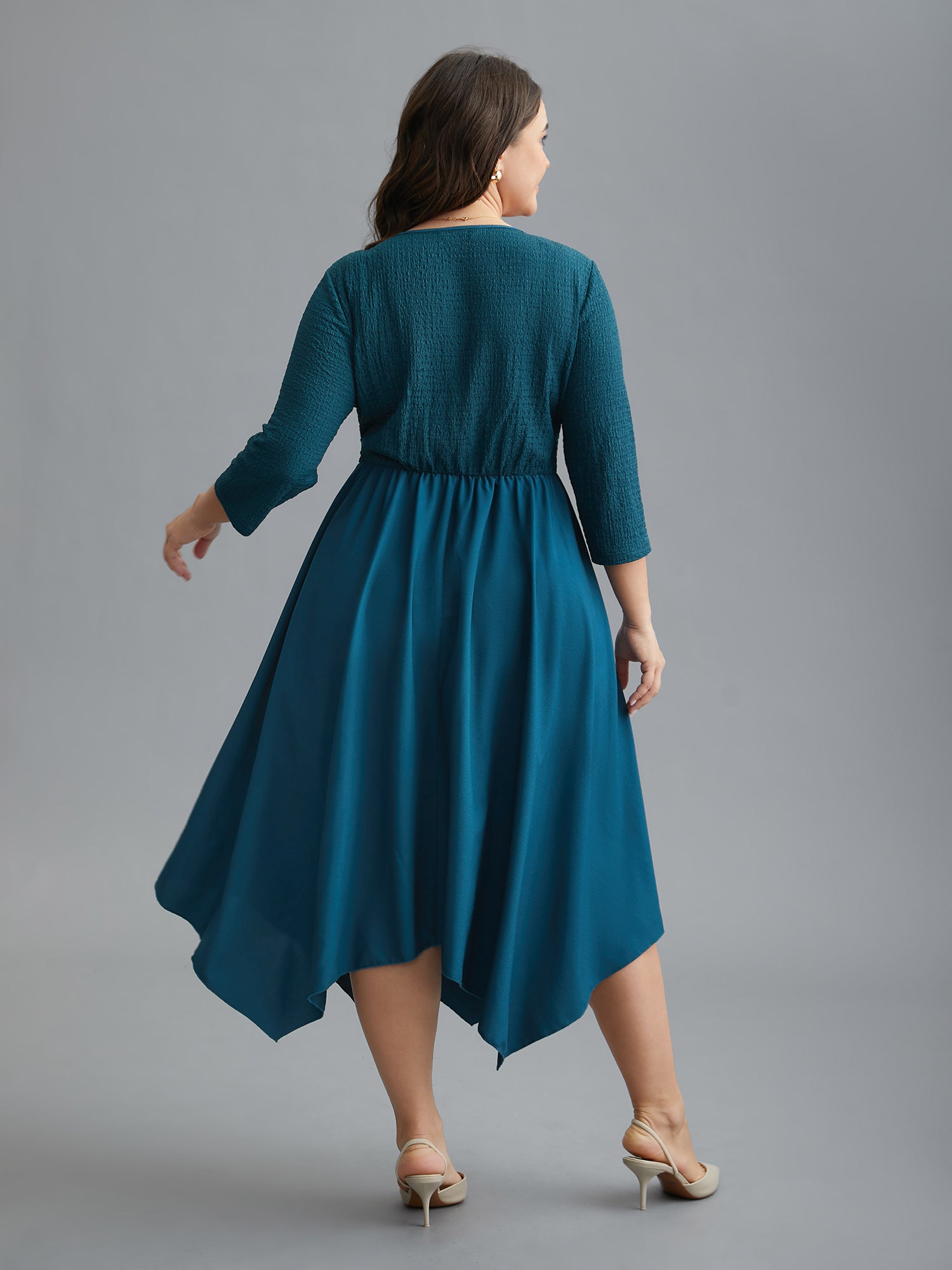 Adjustable Drawstring Asymmetrical Hem Textured Dress