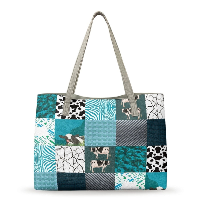 Women's Medium Pu Leather Customized Color Block Vintage Style Classic Style Square Open Tote Bag