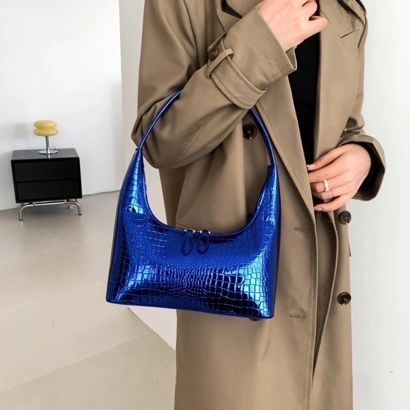 Women's Pu Leather Crocodile Vintage Style Classic Style Sewing Thread Dumpling Shape Zipper Shoulder Bag