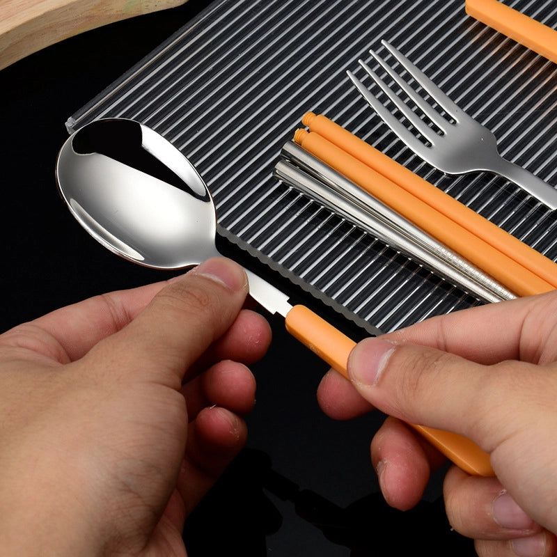 Mingrui Stainless Steel Knife. Fork And Spoon Suit Creative Student Office Worker Picnic Camping Folding Portable Tableware High Quality