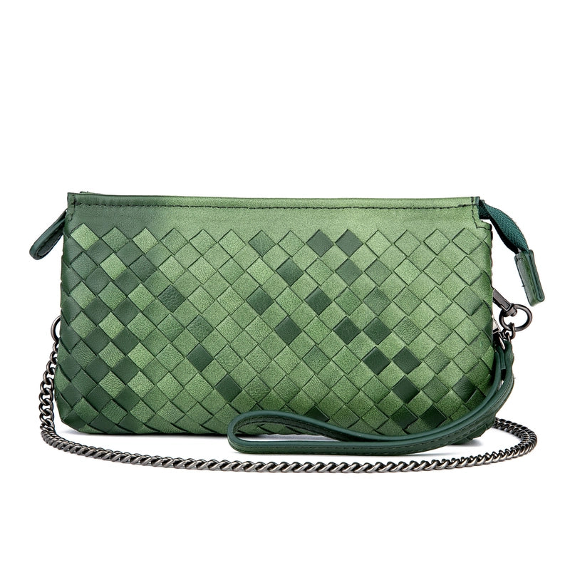 Women's Medium Leather Solid Color Vintage Style Classic Style Weave Square Zipper Crossbody Bag