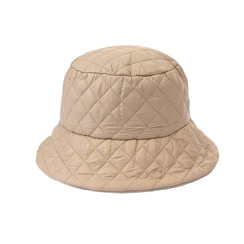 Ultra-light Down Cotton Checkered New Fisherman Hat For Men And Women With Autumn And Winter Warm Korean Net Red Basin Hat