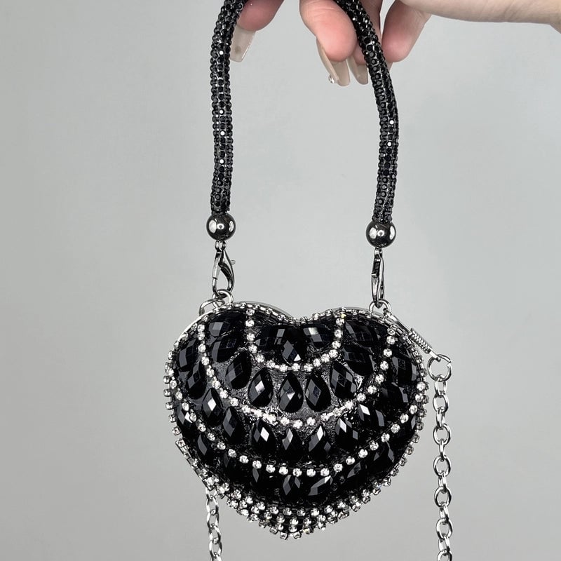 Silver Tassel Love Portable Silver Big Diamond Love Portable Silver Small Diamond Love Portable Plastic Metal Heart Shape Tassel Heart-shaped Evening Bags