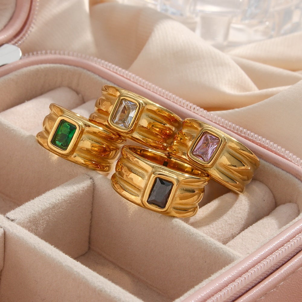 Minimalist Women Circle Geometric Stainless Steel 18K Gold Plated Rings