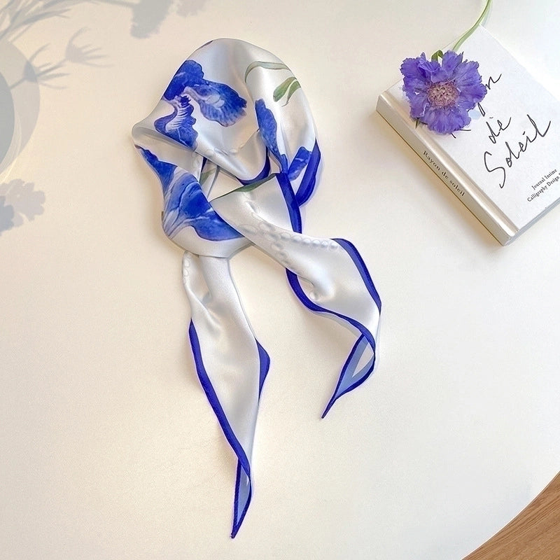 Women's Ig Style Minimalist Flower Satin Printing Silk Scarf