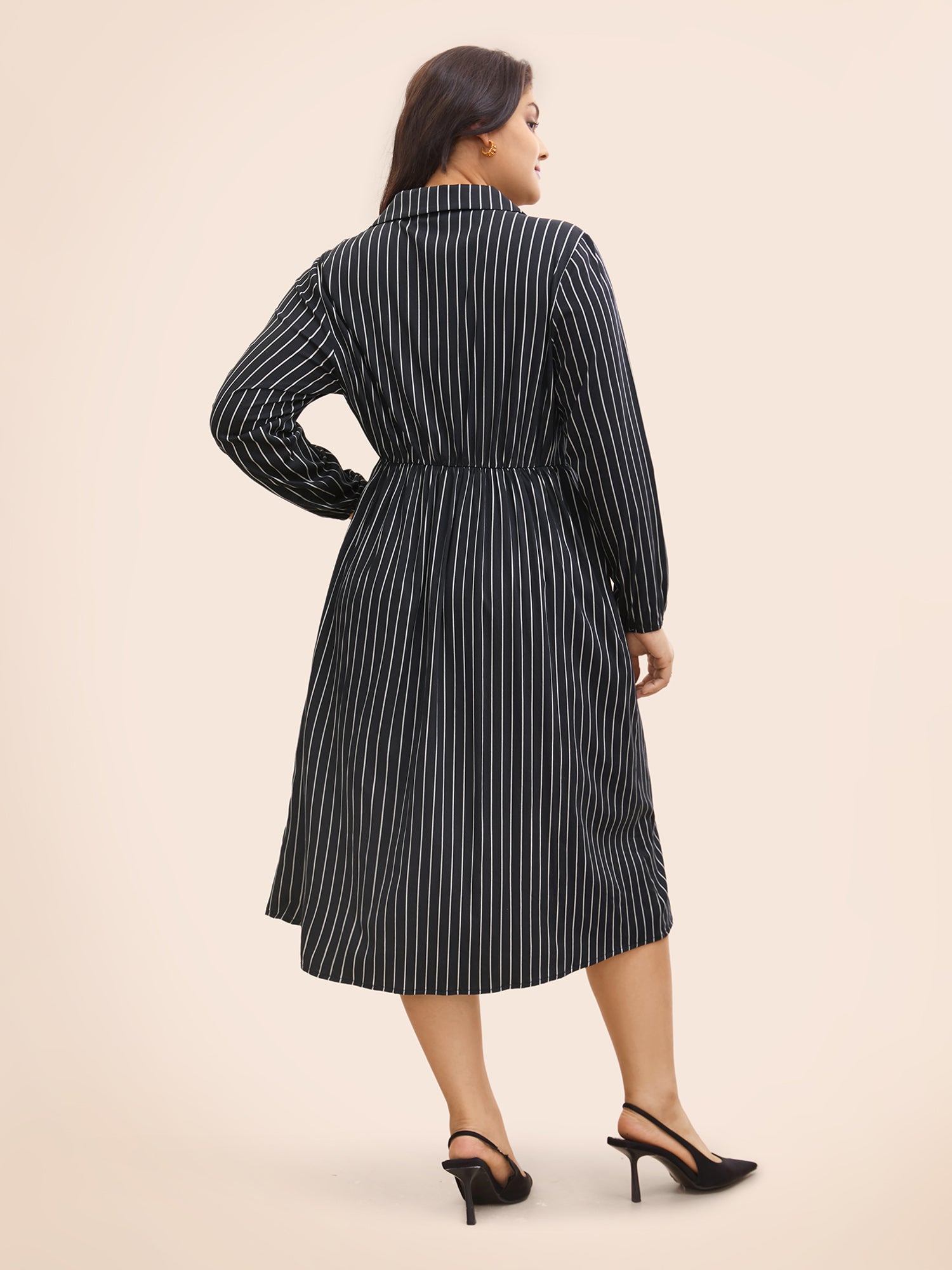 No-Gape Buttons Stretch Woven Shirt Dress