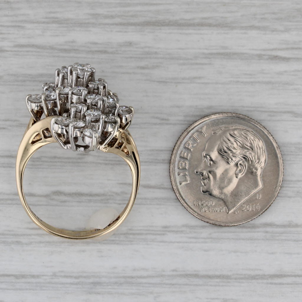 1.50ctw Diamond Cluster Ring 14k Yellow Gold Size 6.5 Cocktail