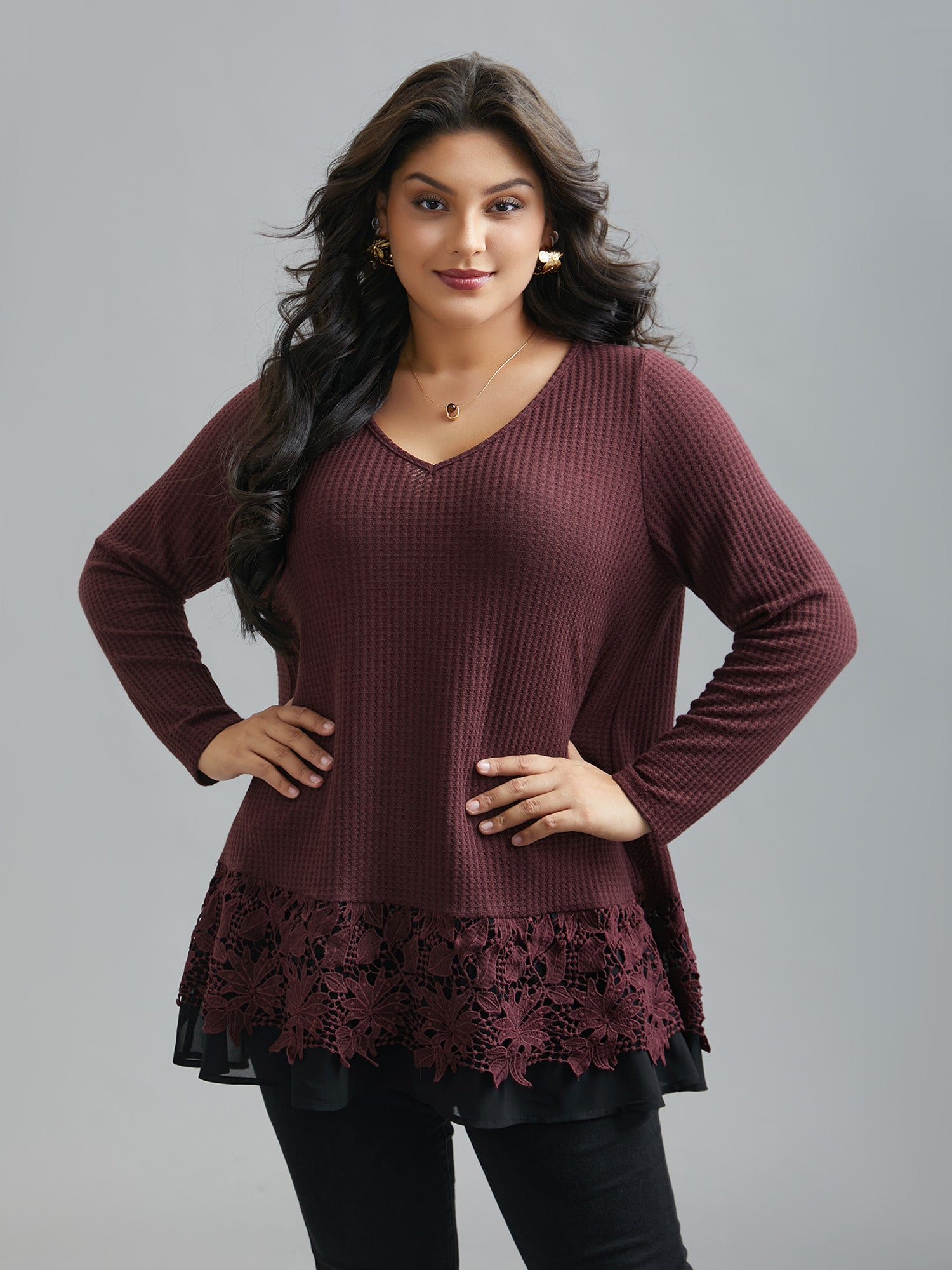 Scalloped Lace Waffle Knit Top