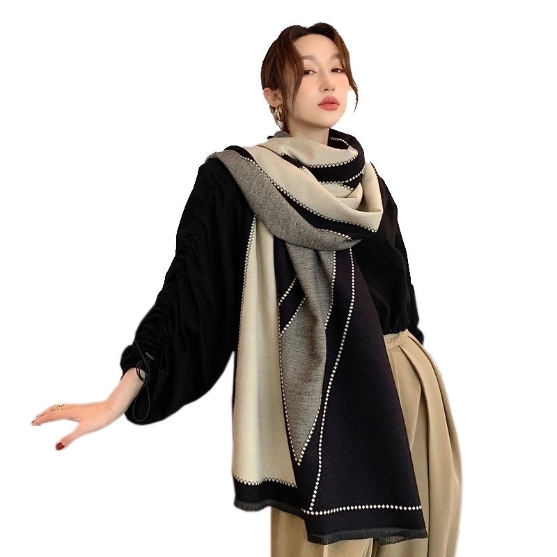 Trendy All-match Cashmere Shawl Dual-use Long Thick Warm Scarf
