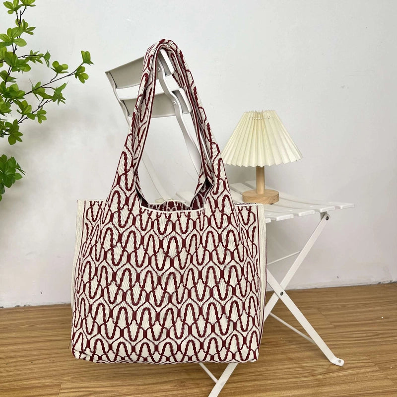 Women's Large Polyester Color Block Waves Streetwear Square Open Shoulder Bag