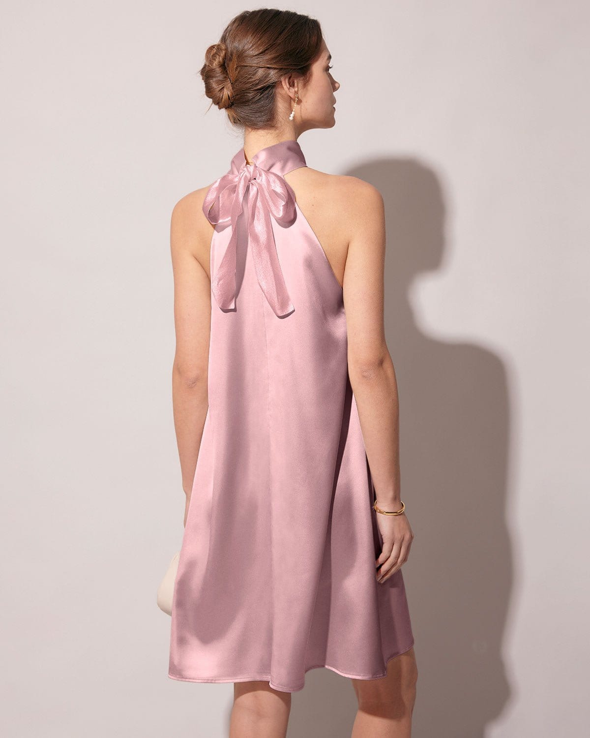 The Pink Halter Satin A-line Mini Dress