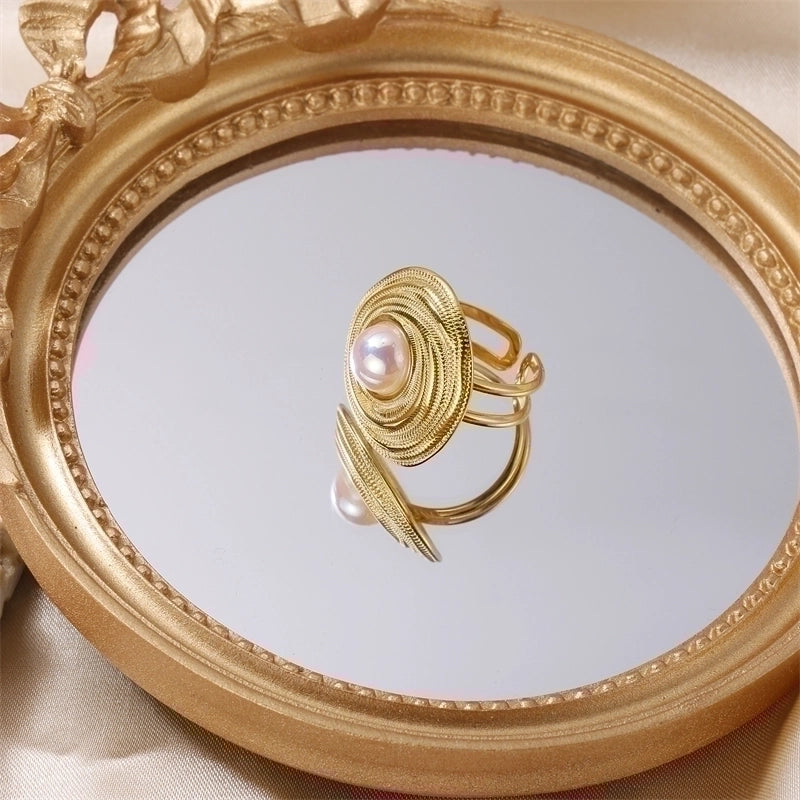 Elegant Lady Geometric 304 Stainless Steel Pearl 18K Gold Plated Plating Inlay Rings Earrings Necklace