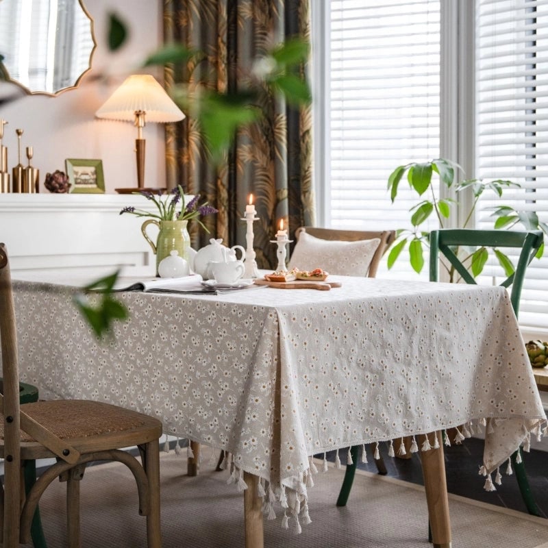 Imaki Rhyme Tablecloth Cotton And Hemp Daisy Printed Pastoral Style Tablecloth Floral Picnic Fabric