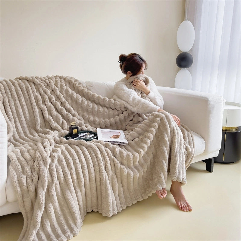 Short Velvet Rabbit Fur Blanket Thickened Light Luxury Blanket Office Nap Blanket Sofa Blanket Coral Velvet Flannel Bed
