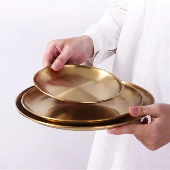 Luxurious SS Round Plate Gold 26 cm