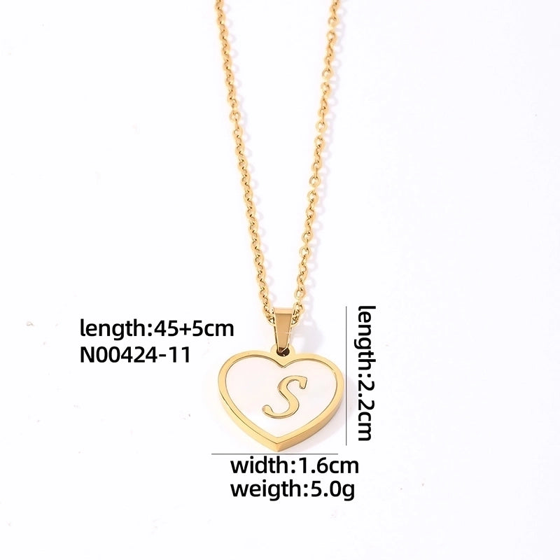 304 Stainless Steel Casual Minimalist Plating Inlay Letter Heart Shape Shell Pendant Necklace