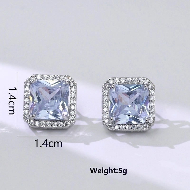 1 Pair Minimalist Leaf Moon Heart Shape Inlay Copper Zircon Drop Earrings Ear Studs