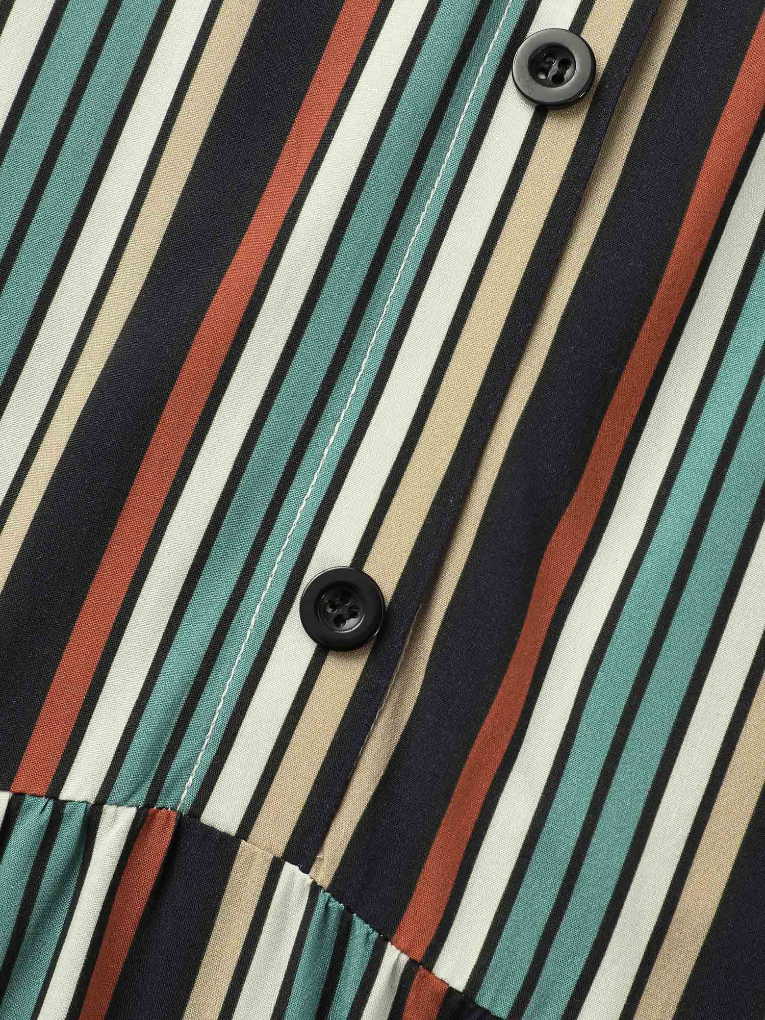 Shirt Collar Contrast Striped Midi Dress