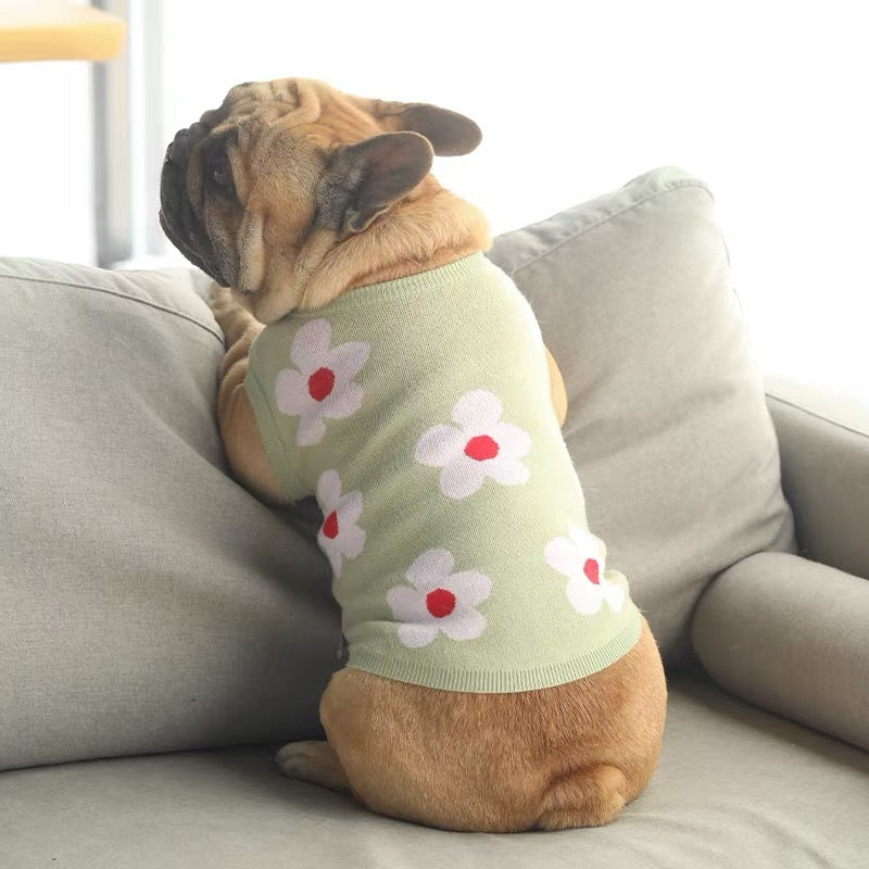 Flower Printed Dog Cat Sweater Vest