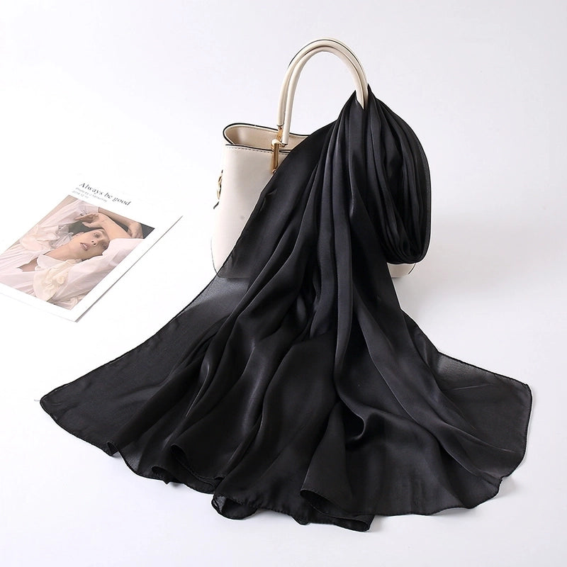 Women's Lady Fashion Minimalist Solid Color Satin Silk Scarves