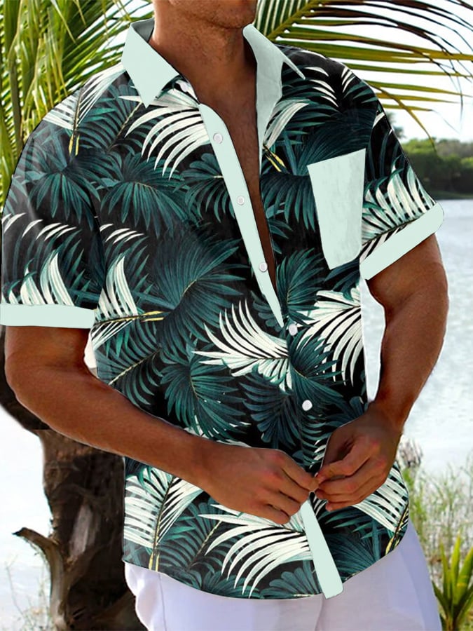 Men's Hawaiian Palm Tree Print Fashion Short Sleeve Shirt