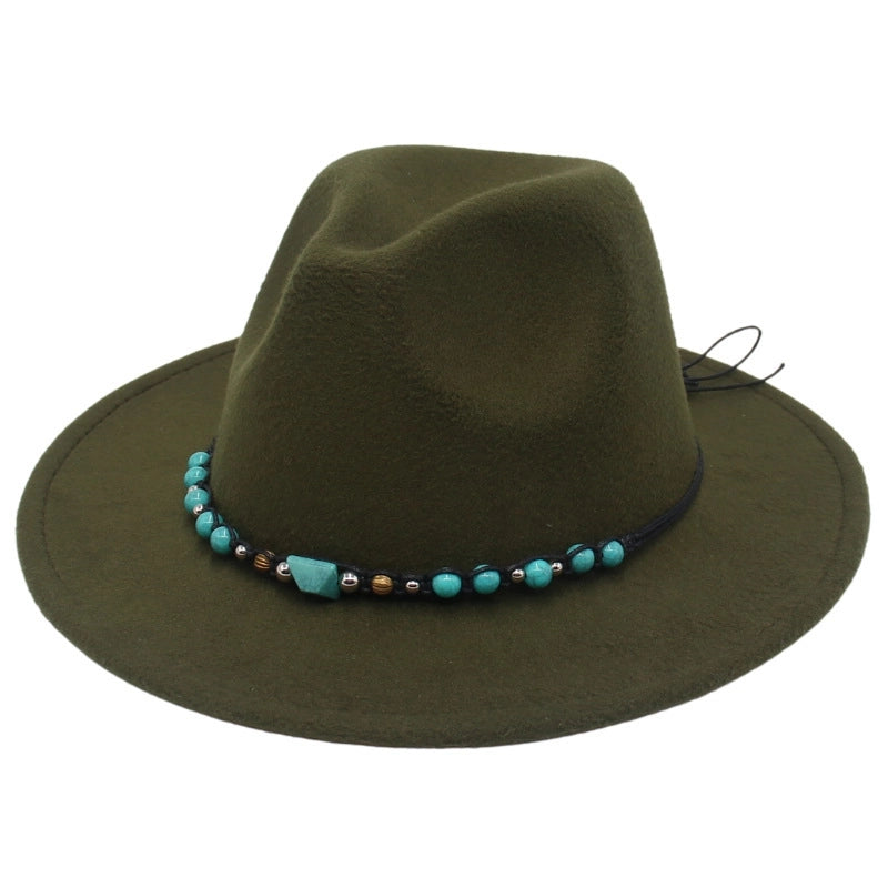 Western Cowboy Hat Big Brim Mountaineering Hat Spring And Summer New Emerald Felt Hat Ethnic Tibetan Hat