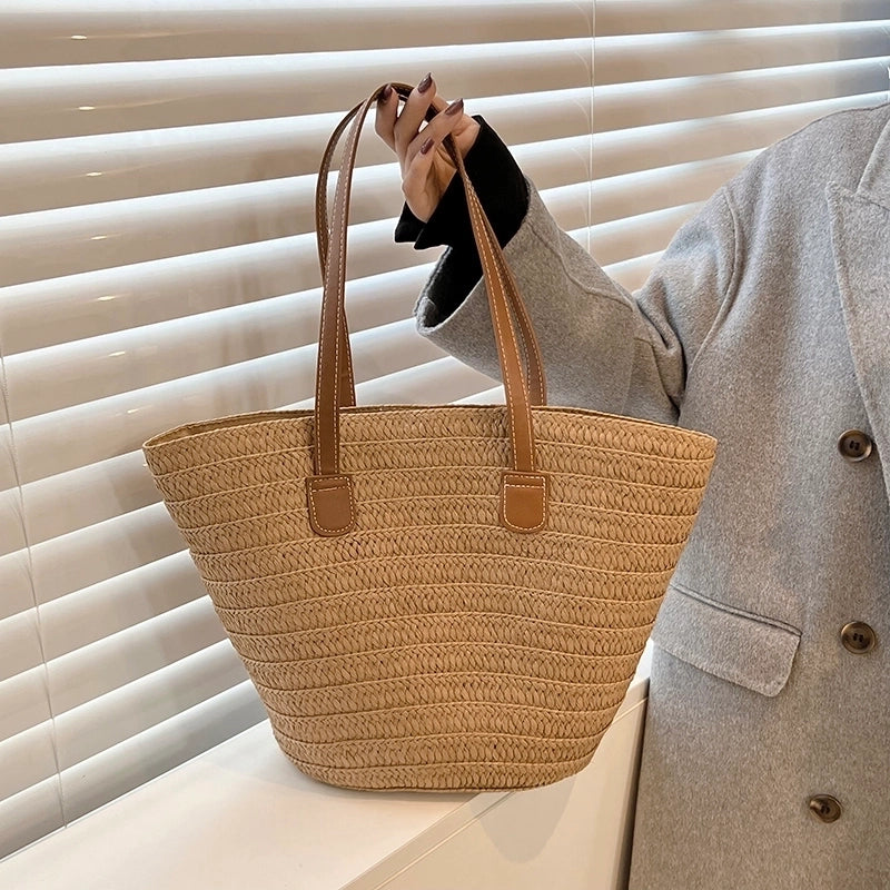 Women's Braid Solid Color Vintage Style Vacation Weave Square Zipper Shoulder Bag