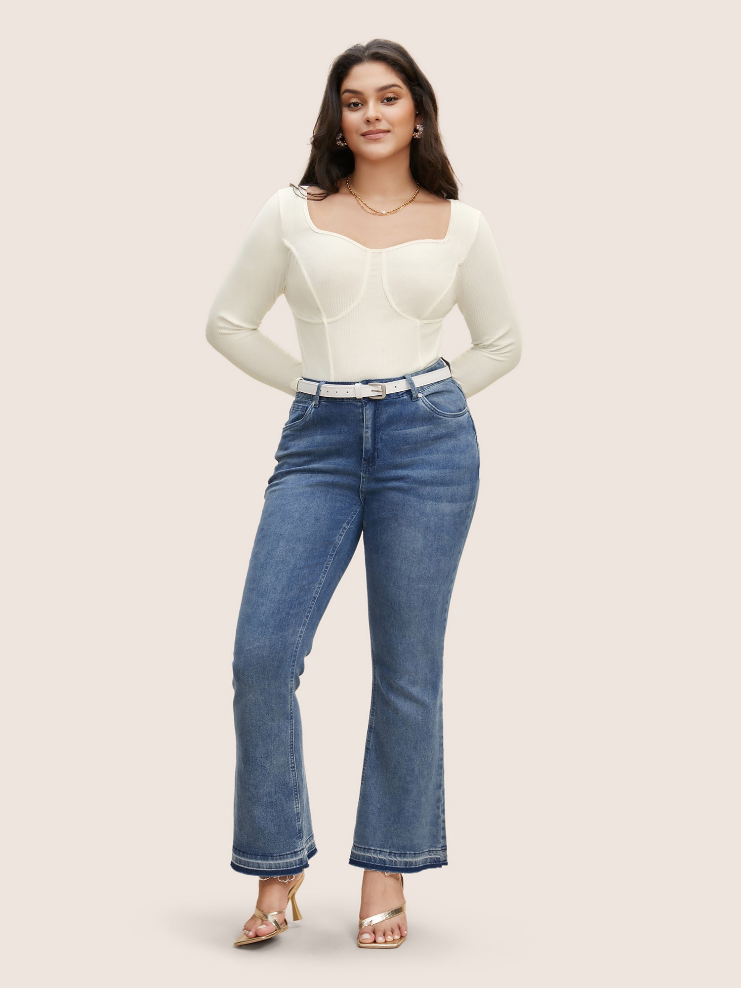 Cotton Asymmetrical Neck  Tucked Seam Knit T-shirt