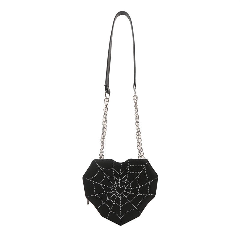 Halloween Women's Medium Pu Leather Heart Shape Spider Web Streetwear Heart-shaped Zipper Underarm Bag