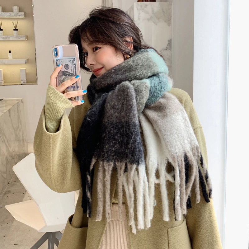 Warm Neck New Autumn And Winter Cashmere Tassel Scarf Women's Warm Thickened Double-Sided Color Matching Extra Large Shawl