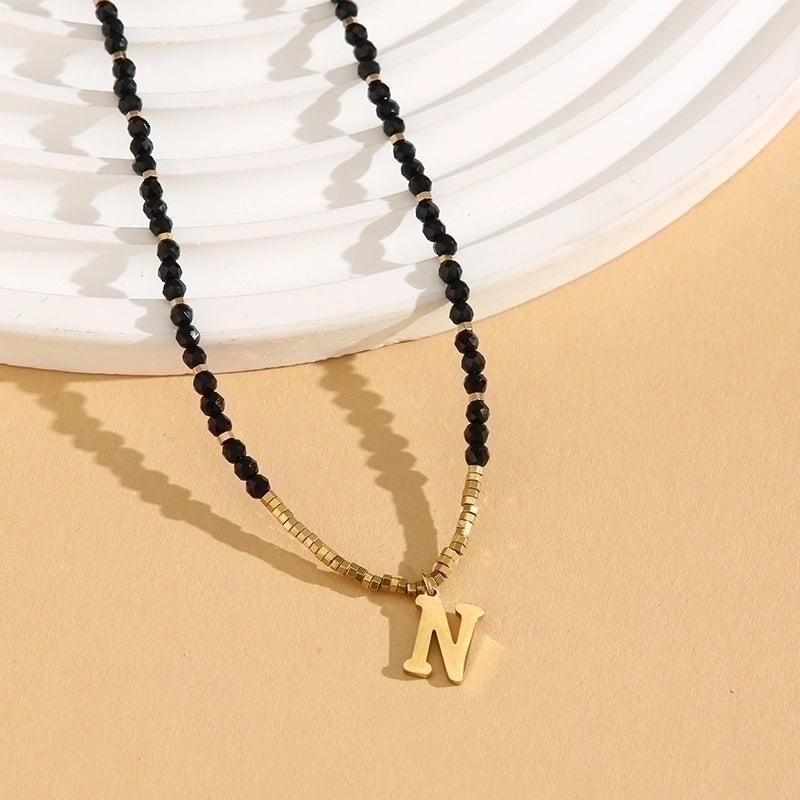 Casual Letter 304 Stainless Steel 18K Gold Plated Beaded Pendant Necklace