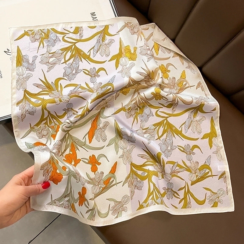 Women's Elegant Minimalist Flower Satin Printing Silk Scarf