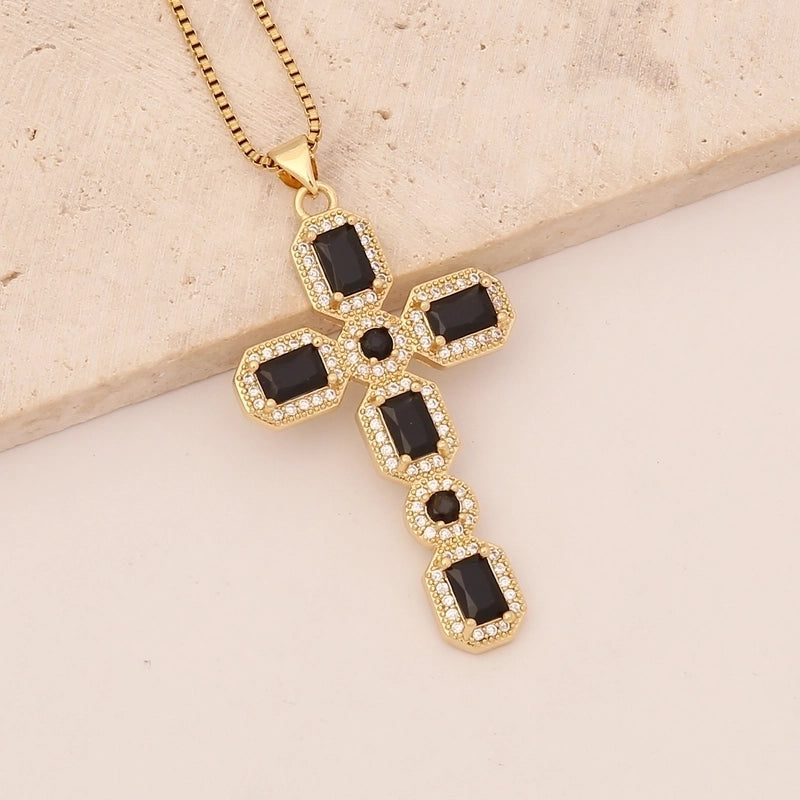Hip-hop Cross Copper Inlaid Zircon Necklace