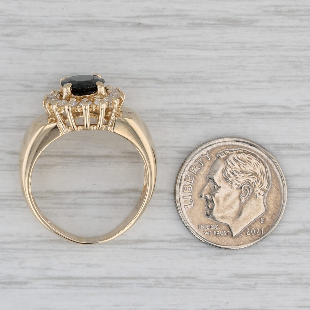 1.96ctw Blue Sapphire Diamond Halo Ring 14k Yellow Gold Size 7.75