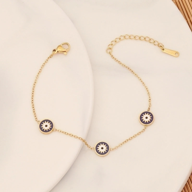 Vintage Style Beach Round Eye Stainless Steel 18K Gold Plated Bracelets In Bulk