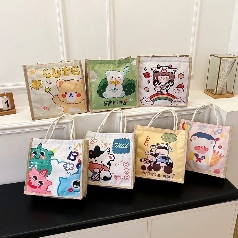 Women's Linen Animal Cartoon Classic Style Sewing Thread Square Zipper Handbag