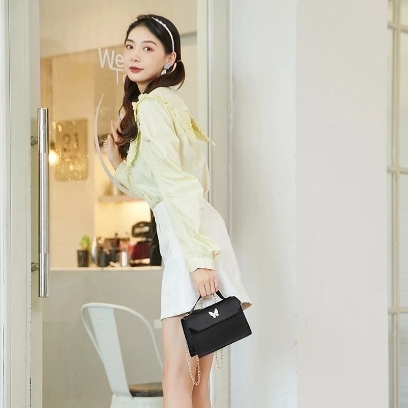 Women's Small Pu Leather Butterfly Fashion Square Flip Cover Crossbody Bag
